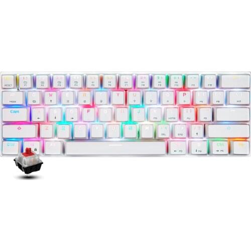 Motospeed CK62/CK61 Gaming Keyboard BT3.0 61 Keys RGB Mechanical Keyboard USB Wired BT Dual Mode White with OUTEMU Red Switches