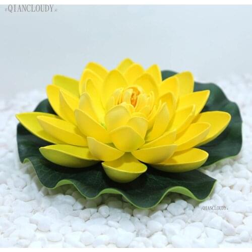 Artificial Yellow Fake Lotus Lily leaf flowers Water POOL Floating pond flowers wedding decoration Garden 17CM B12