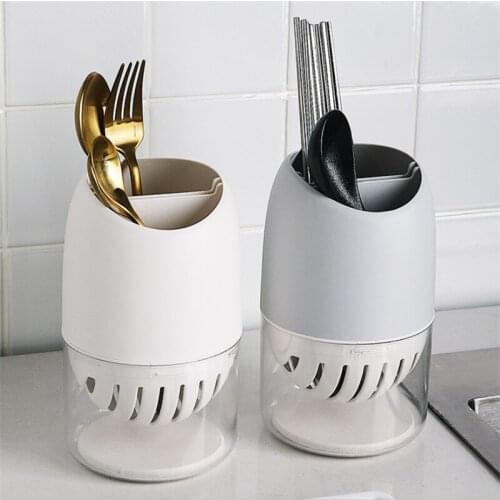 Kitchen Chopsticks Cutlery Spoon Storage Box Double Compartment with Knife Holder Diatom Mud Drain Basket Household Tube Spoon