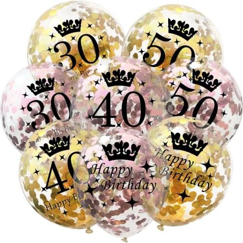 10pcs 12inch Happy Birthday Number Latex Balloon Rose Gold Crown 16 18 21 30 40 50 60 Brithday Wedding Anniversary Party Decor