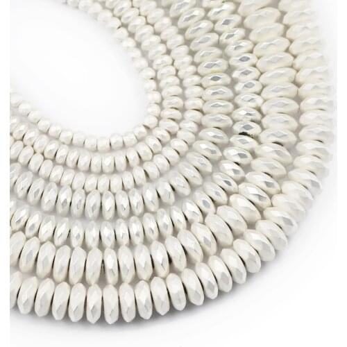 HGKLBB Matte Faceted Silvers Hematite Natural Stone Flat Round Loose Beads For Jewelry Making Diy bracelet Accessories 3/4/6/8mm