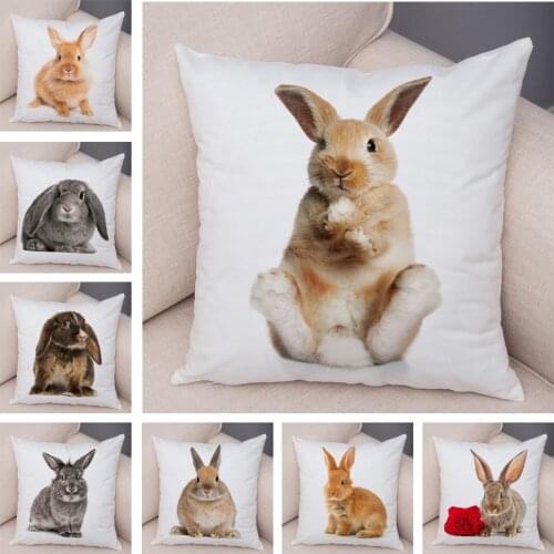 Lovely Rabbit Pillowcase for Home Sofa Children Room Decor Cute Pet Animal Print Cojines Cushion Cover Soft Plush Pillow Case