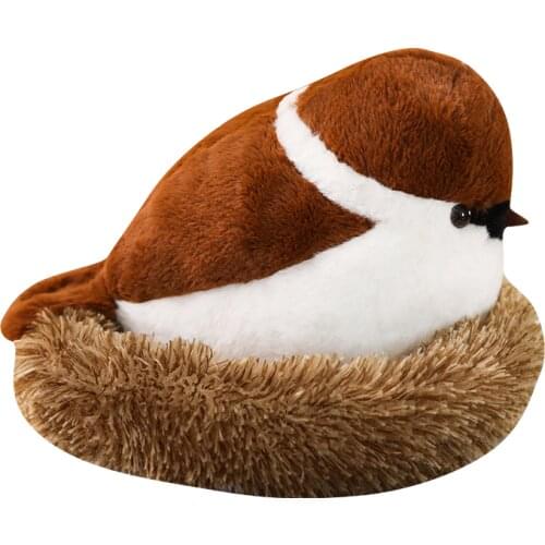 Soft Adroable Realistic Stuffed Bird Animal Sparrow Plush Toys with Fluffy Nest Soft Toys for Children