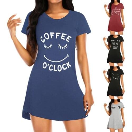 2021 Women Letter Nightgowns And Sleepshirts Sleepwear Cute Sleep Shirt Printed Night Dress Short Sleeve Nightwear