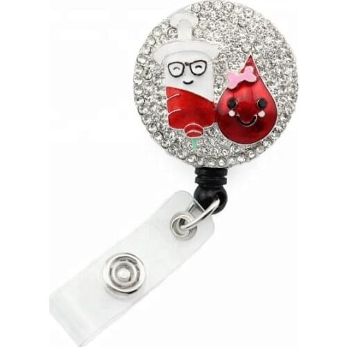 20pcs /lot new arrival crystal blood enamel syringe retractable ID badge reel holder