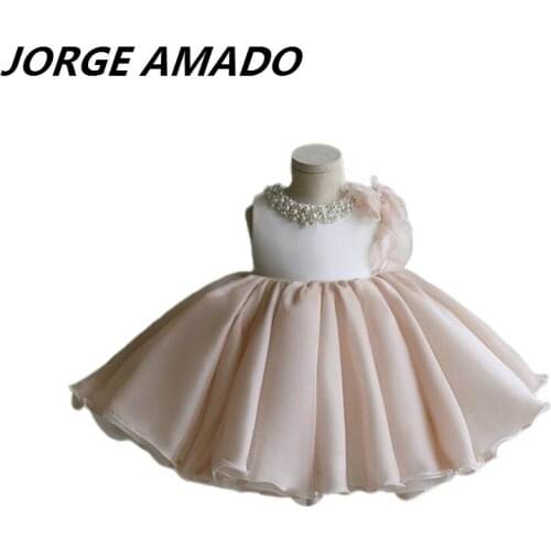 Flower Girl Princess Dress Baby Fluffy Tulle Wedding Dress Beading Collar First Birthday Evening Dress E70501