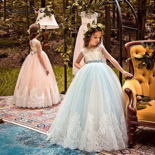 Puffy Girl Princess Dress Lace Flower Girl Dress For Wedding Girl Dress Sleeveless Kid Dress First Communion Gown