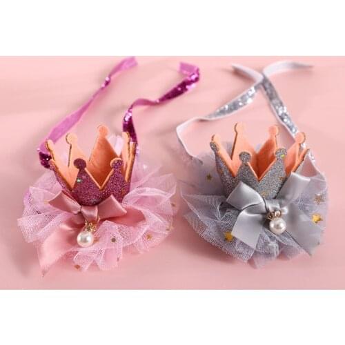 Adjustable Elastic Lace Pet Cute Birthday Party Princess Crown Hat Suitable For Small Dogs And Cats Red