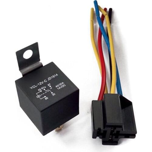 DC-12V Car SPDT Automotive Relay 5 Pin 5 Wires Car Relay with Harness Socket 30/40 Amp With Black Red Copper Terminal Auto Relay