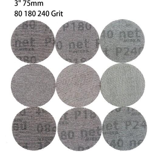 3 Inch 75mm Mesh Sanding Discs Sandpaper Autonet Dust Free Anti-blocking 80 180 240 Grit Hook and Loop For Wood Sanding