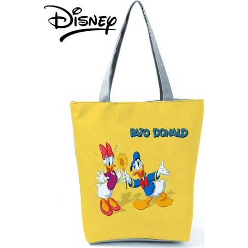 Disney Donald Duck Handbags High Capacity Shoulder Bag Eco Reusable Yellow Shopping Bag Cartoon Beach Tote Girl Womens Gift