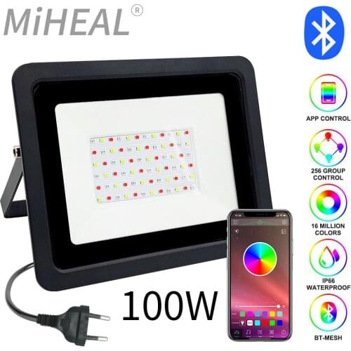 RGB LED Floodlight 50W/100W RGB Flood Light Bluetooth APP Outdoor Smart Floodlight 220V Spotlight IP68 LED Wall Washer Light