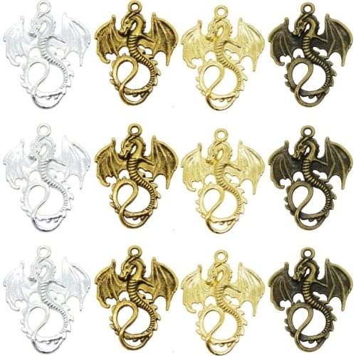 24pcs Mix Color Alloy Vintage Animals 30*27mm Metal Necklace Pendant DIY Jewelry Making Big Dragon Craft Charm Jewelry Findings