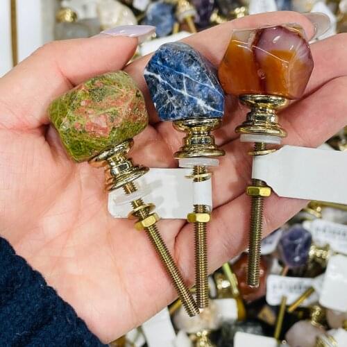 Natural Crystal Polishing Stone Screws With Collar Bolt Head Decor