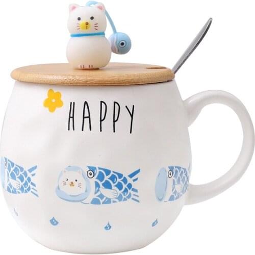 Japanese 3D Stereo Cat Mug With Spoon Creative Personality Ceramics Breakfast Coffee Cup Home Office Water Bottle