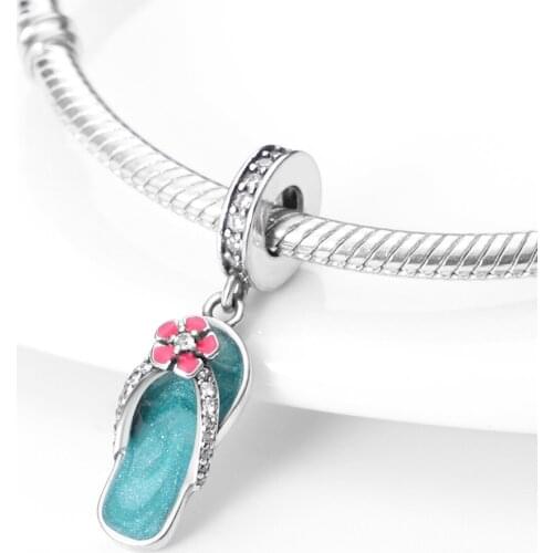 100% Real 925 Sterling Silver Enamel Zircon Beach Shoes Fit Original 3mm Bracelet&Bangle Making Fashion DIY Jewelry For Women