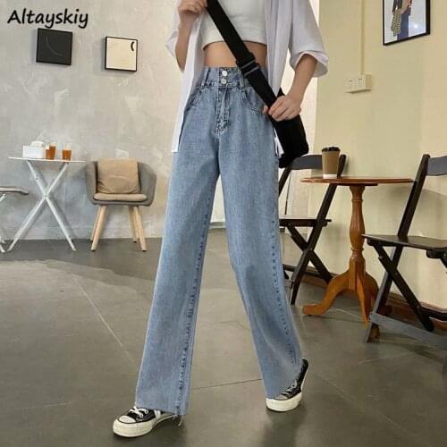 Women Jeans High Waist Wide Leg Female All-match Leisure Korean Style New Chic Denim Clothing Simply Fashion Solid Hip-hop New