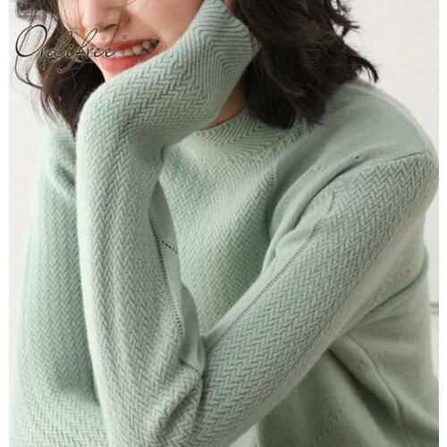 Ordifree 2021 Autumn Winter Women Knitted Sweater Pullovers Cashmere Thick Warm Half Turtleneck Sweater Jumpers