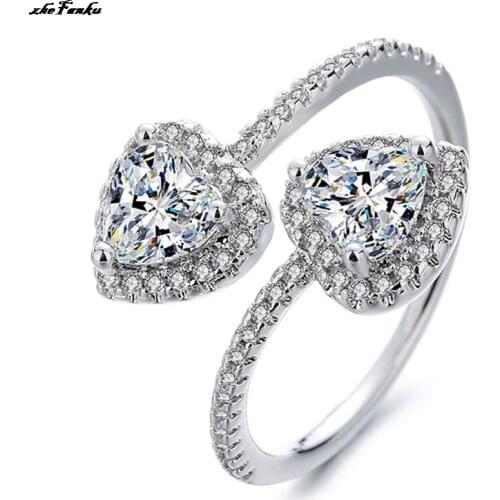 Heart Ring Inlaid With Diamond Zircon Double Layer Womens Ring Opening Creative Fashion Ring Jewelry Wholesale