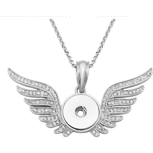 The Bloomer Snap Jewelry Buttons Necklace Angel Wings Pendant Necklaces Women Choker Antique Silver Plated 18MM Snap Necklace