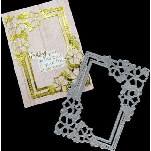 1pcs Rectangle Flower Border Photo Frame Metal Cutting Dies For Scrapbooking DIY Photo Album Card Making Decorative Stencil 2021