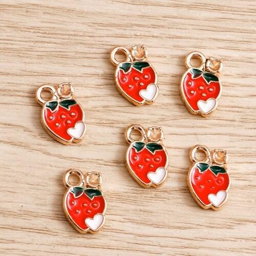 10pcs 9*14mm Strawberry Charms for Necklaces Bracelets Handmade DIY Crafting Enamel Fruits Charms Jewelry Accesstories Making