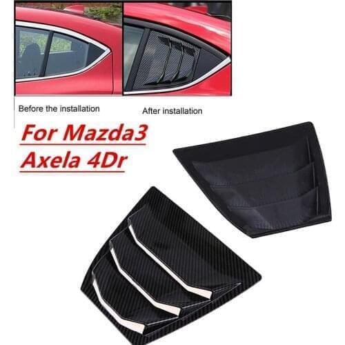2PCS Rear Window Side Louvers Vent Decor Easy Install Car Black Quarter ABS Panel Cover For Mazda 3 Axela 14-18
