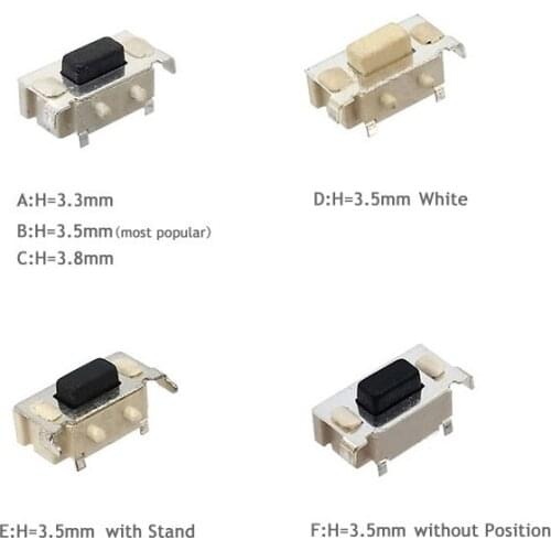 200pcs/lot 3*6*3.3/3.5/3.8/mm SMD 2-pin Push Button Switch 3x6x5mm Tact Switch for MP3/MP4/MP5 and Pad