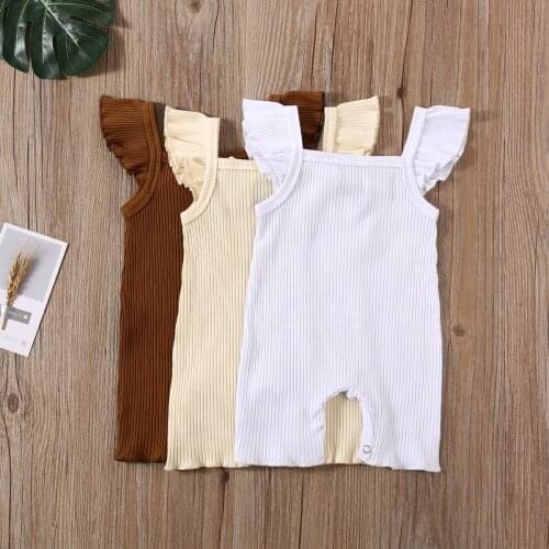 2020 Cute Newborn Infant Baby Girls Cotton Romper Fly Sleeve Solid One Piece Soft Baby Clothes Playsuit Jumpsuit Outfit