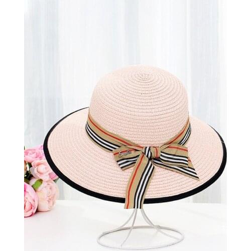 2021 Vintage Beach Sun Hat Bow Raffia Hat Visor Temperament Flat Straw Hats Womens Sea Retro Vacation Leisure Sunscreen Hat