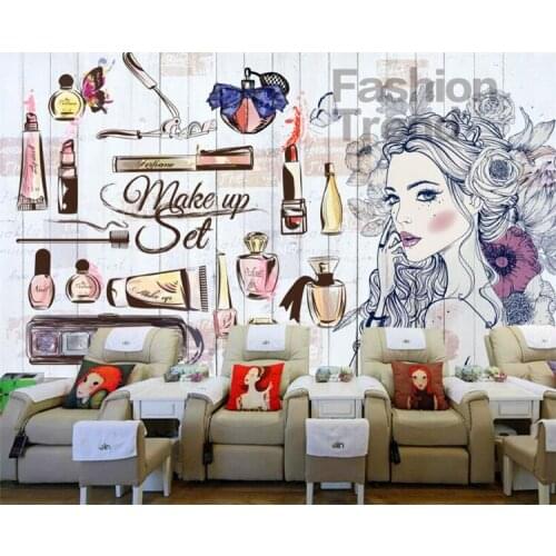 Personality wallpaper nail shop beauty shop hand painted girl clothing shop backdrop decorative painting 3d wallpaper