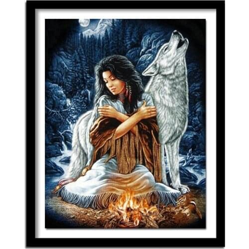 5D Diamond Embroidery Wolf Indian Rhinestones DIY diamond painting Painting Full Square Diamond painting R95