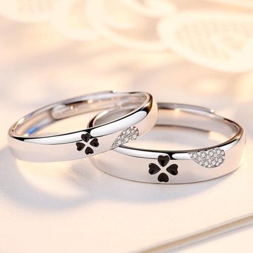 925 Sterling Silver Drill Rings For Women Mosaic CZ Zirconia Love Lucky Four Leaf Clover Resizable Rings Bague