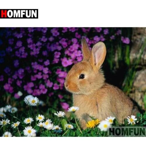 HOMFUN Full Square/Round Drill 5D DIY Diamond Painting "Animal rabbit flower" Embroidery Cross Stitch 5D Home Decor A17998