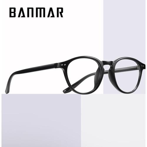 BANMAR TR90 Round Anti Blue Light Glasses Women Men Clear Computer Optical Frame Stainless Steel Needle Myopia Cat Eye Retro