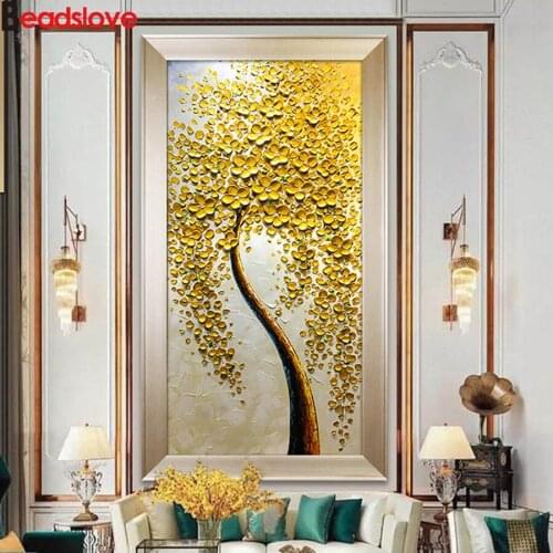 Large 5D DIY Diamond Painting accessories Cross Stitch golden flower tree Full Square Diamond Embroidery sale mosaic picture