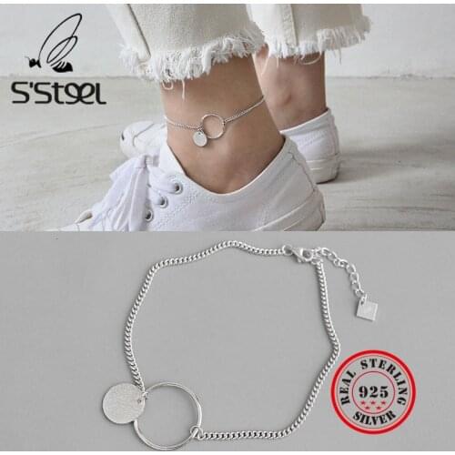 SSTEEL 925 Sterling Silver Anklets For Women Concise Geometry Disk Gold Color Chaine De Cheville Zilveren Ketting Fine Jewelry