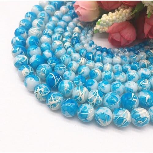 Wholesale 4/6/8/10mm Pull White Silk Glass Beads Loose Spacer Beads Painted Charm For Jewellery Making DIY Bracelet&Necklace #01