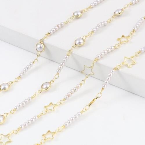 1M Star Imitation Pearl Connector Copper Chain Gold Color for Bracelets Necklace Ankles Jewelry Making DIY Handmade Accessories