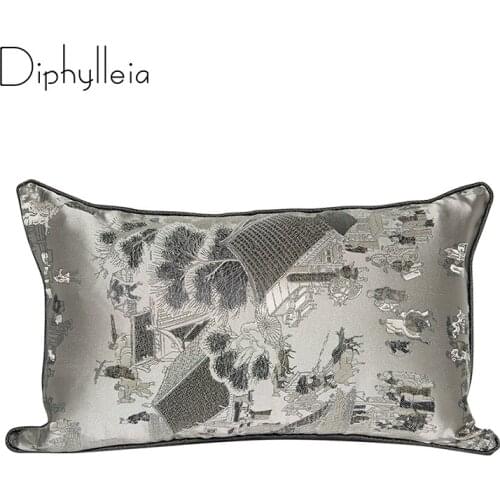 Diphylleia Artist Cushion Cover Chinese Famous Painting Embroidery Lumbar Pillow Case Home Decoration for Bedroom Sofa Car