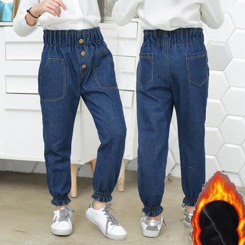 High Quality Winter Thick Warm Children Girls Jeans Kids Trousers Girls 3-14 Year Clothes Baby Children High Waist Pants
