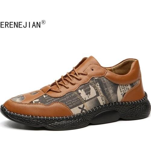 ERENEJIAN Mens Fashion Leather Slip On Shoes Fashion Driving Shoes Casual Loafers For Male Sneakers Lace Up