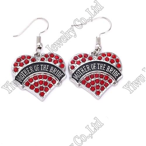 Hot Selling fashion rhodium plated earring with sparkling crystals MOTHER OF THE BRIDE heart pendant New Arrival