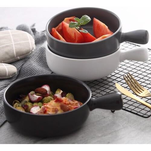 Japanese Style Ceramic Bowl Baking Oven Bowl with Handle Baking Dish Plate Salad Noodle Soup Bowl Breakfast Fruit Dish Tableware