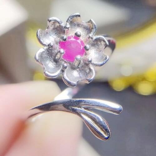 Per jewelry Natural real ruby flower ring Free shipping 3*3mm 0.15ct gemstone 925 sterling silver Fine jewelry T206277