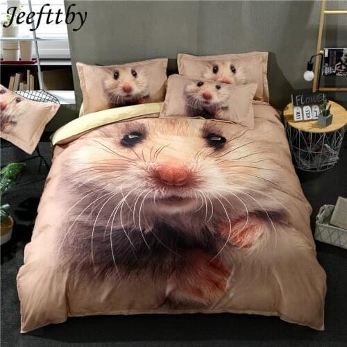 Jeefttby New Cartoon Animal Hamster Bedding Set 3/4pcs Single King Duvet Cover For Kids Girls Boys Quilt Cover Sheet Pillowcase