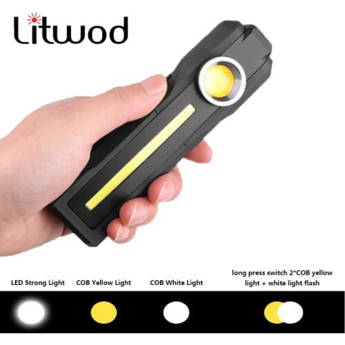 Litwod Black Working LED Flashlight Built in Rechargeable Battery COB Lamp 4 Modes Torch Tail Magnet for Camping 10W Bulbs Light