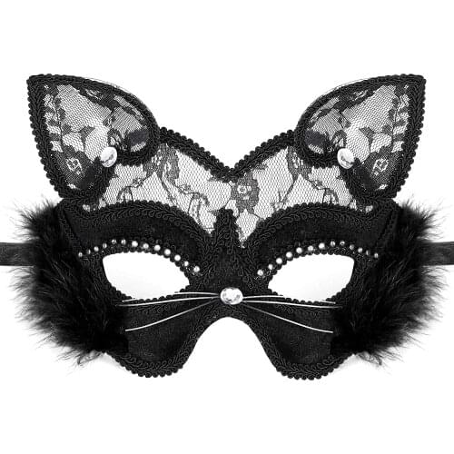 Masquerade Mask Luxury Black Cat Lace Mask for Fancy Dress Christmas Halloween Costume Party Girls Women