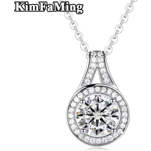 Sweet Cute Women Jewellery Silver Round Pendants White/Red Zircon Lovely Birthday Necklaces for Young Girls Summer P082