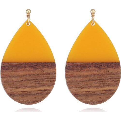 Fashion Mixed Epoxy Resin Natural Wood Teardrop Earrings for Women Boutique Jewelry Wholesale